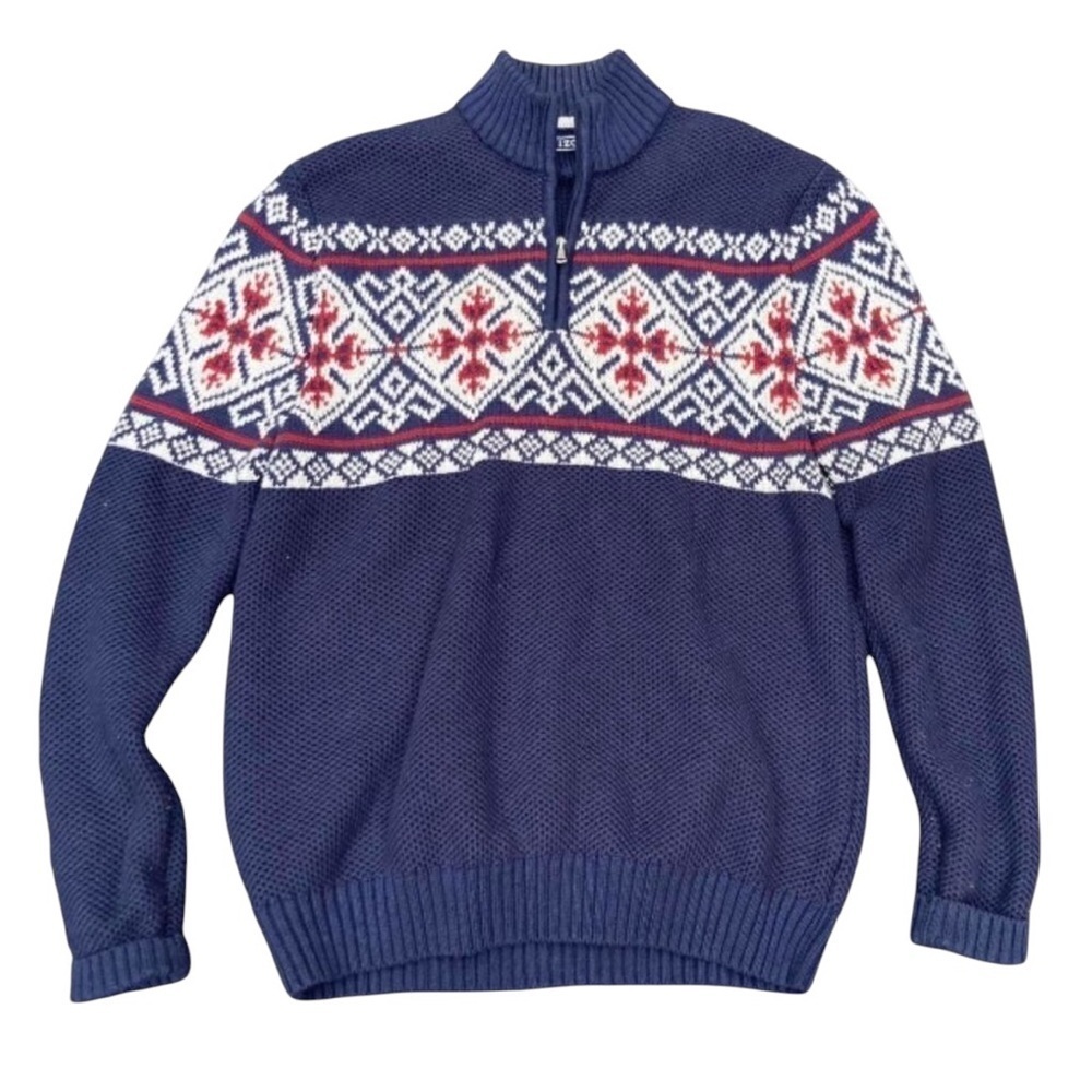 Fair Isle Quarter Zip Men's Sweater Size XL